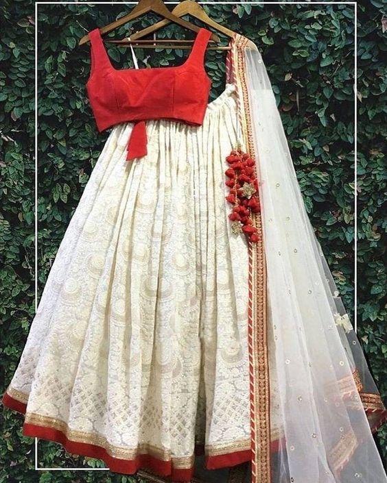 Mehendi Sangeet, Reception, Wedding White and Off White color Georgette  fabric Ready to Wear Lehenga : 1883849